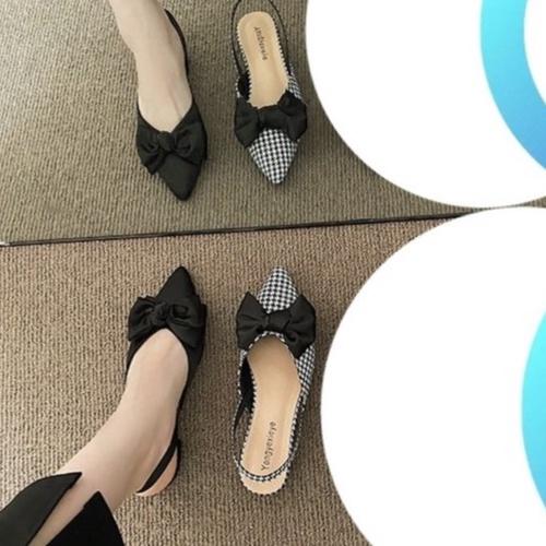 Giày sandal mũi nhọn nơ xinh đế 2cm chất vải lụa( dép hậu lụa