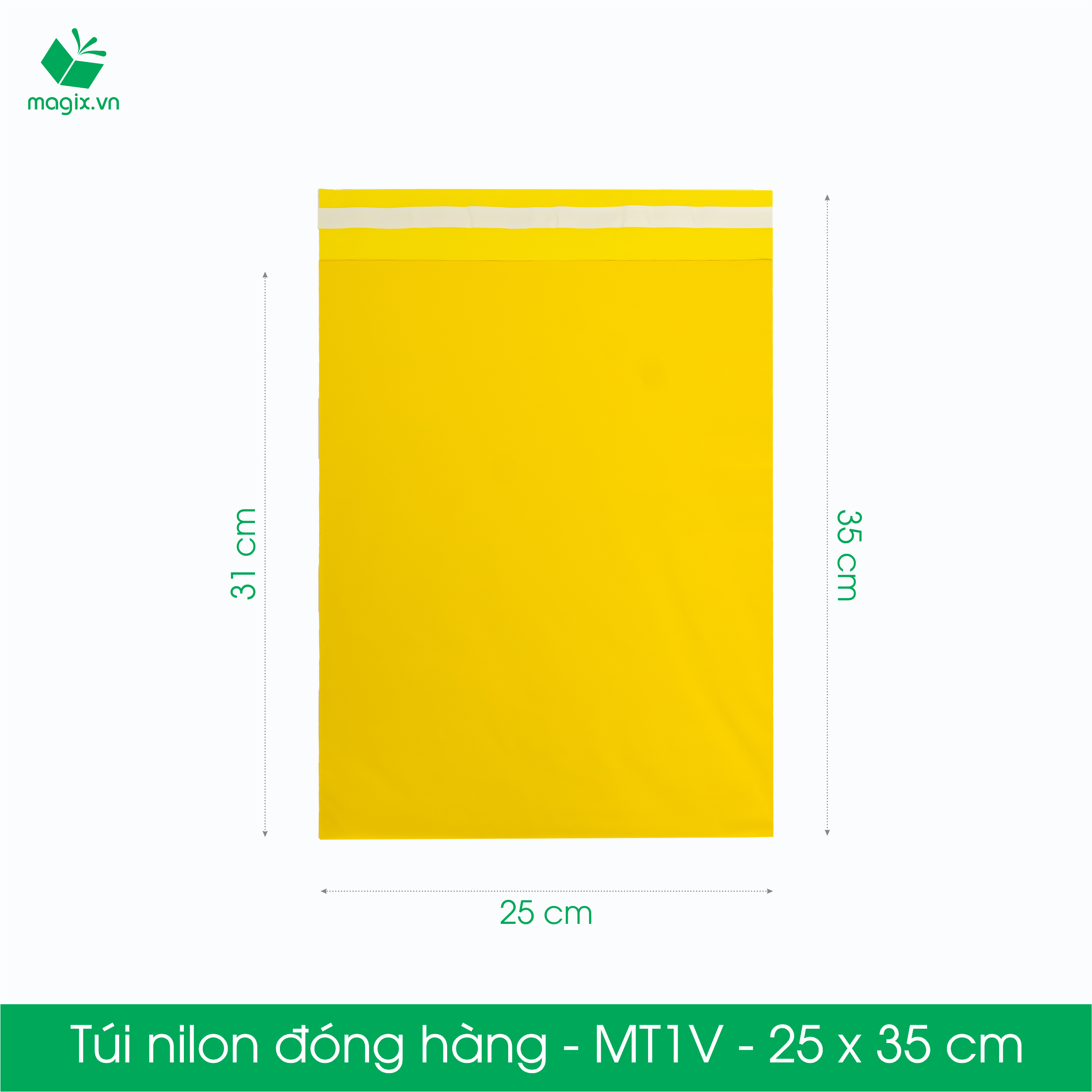 MT1V - 25x35 cm - Túi nilon gói hàng - 100 túi niêm phong đóng hàng màu vàng