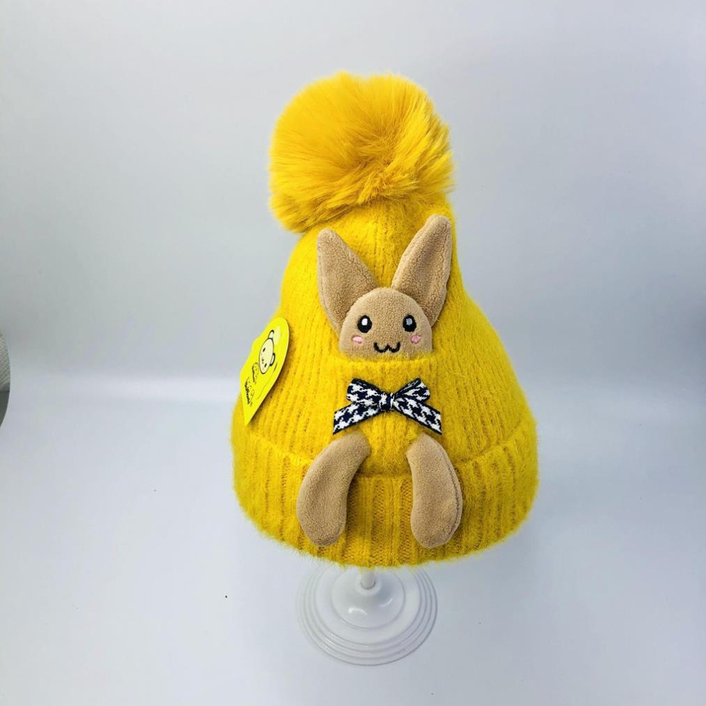 Mũ beanie, nón len cho bé hình thỏ có quả bông cực yêu, siêu ấm áp - HOT