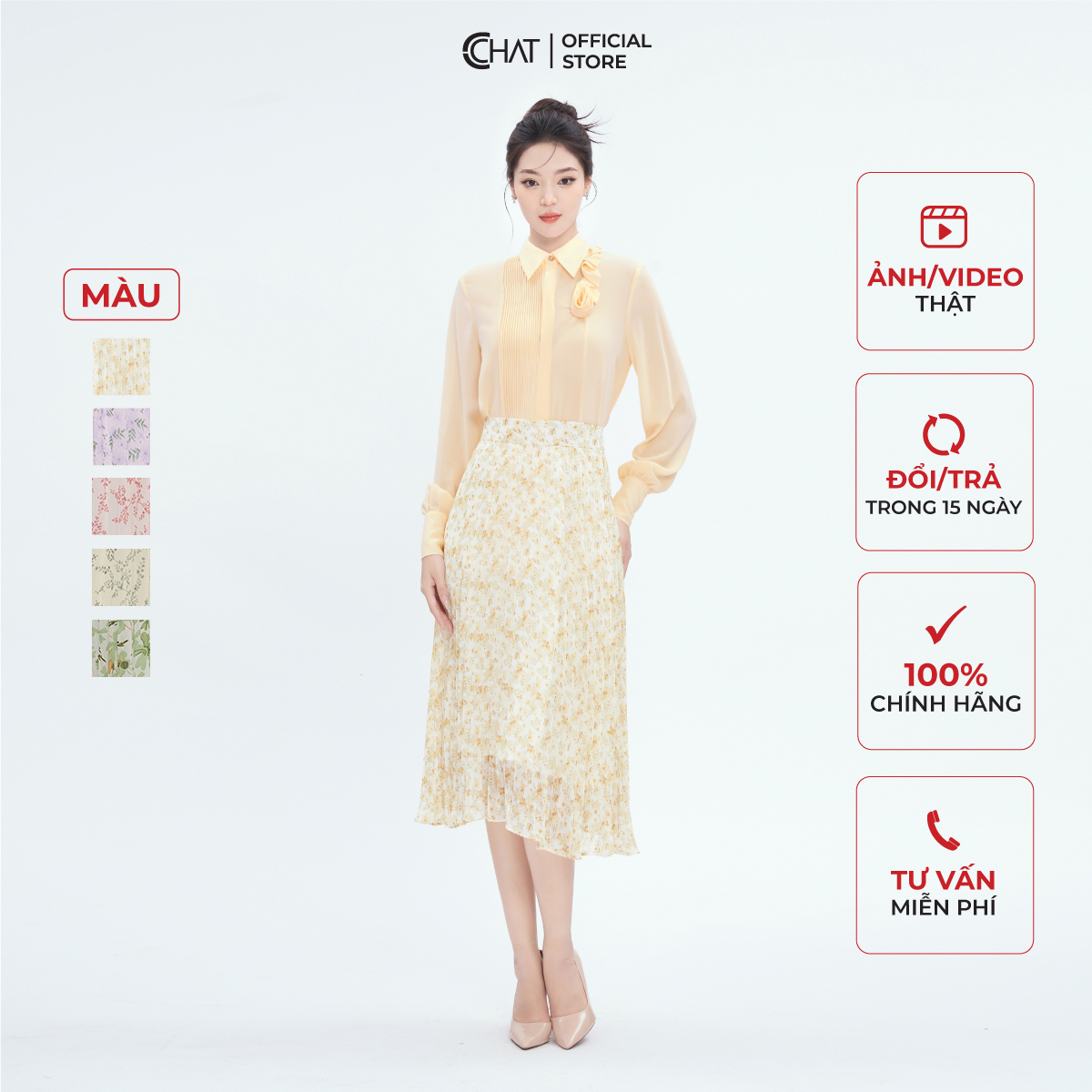 Chân Váy Họa Tiết Xếp Ly Chất Voan Cao Cấp Bay Bổng 13CDV5002LH