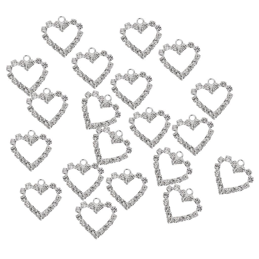 20pcs Silver Crystal Heart Charm Pendant Jewelry Bracelet Necklace Findings