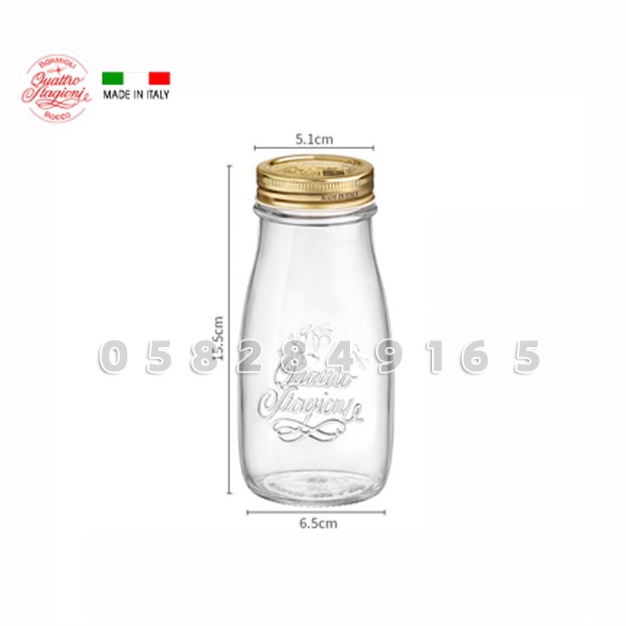 ITALY-Chai đựng sữa hạt, nước ép bằng thủy tinh QUATTRO - Bormioli Rocco - 400ml