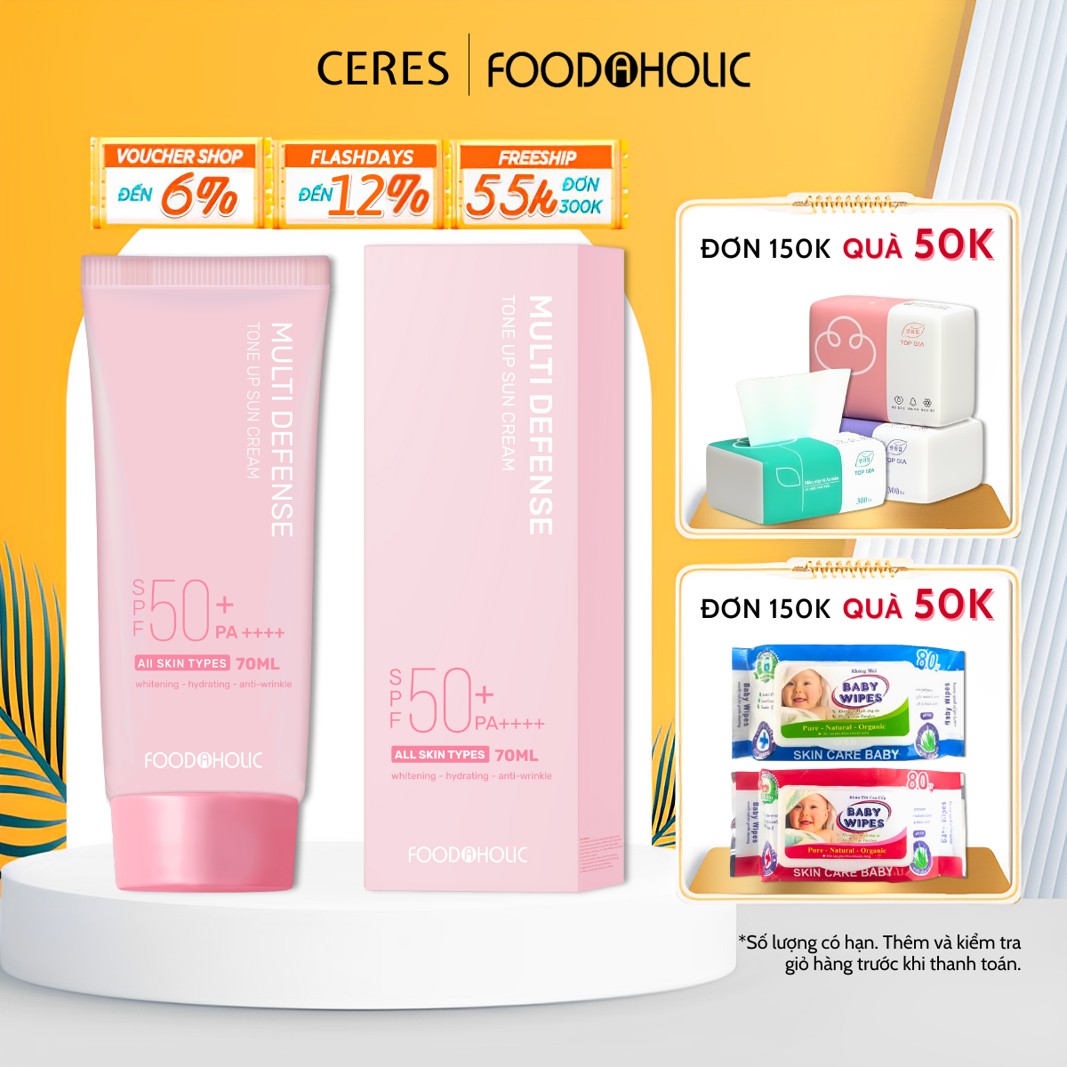 Kem Chống Nắng Foodaholic KCN Tone Up Sun Cream SPF 50+ PA ++++ 70ML