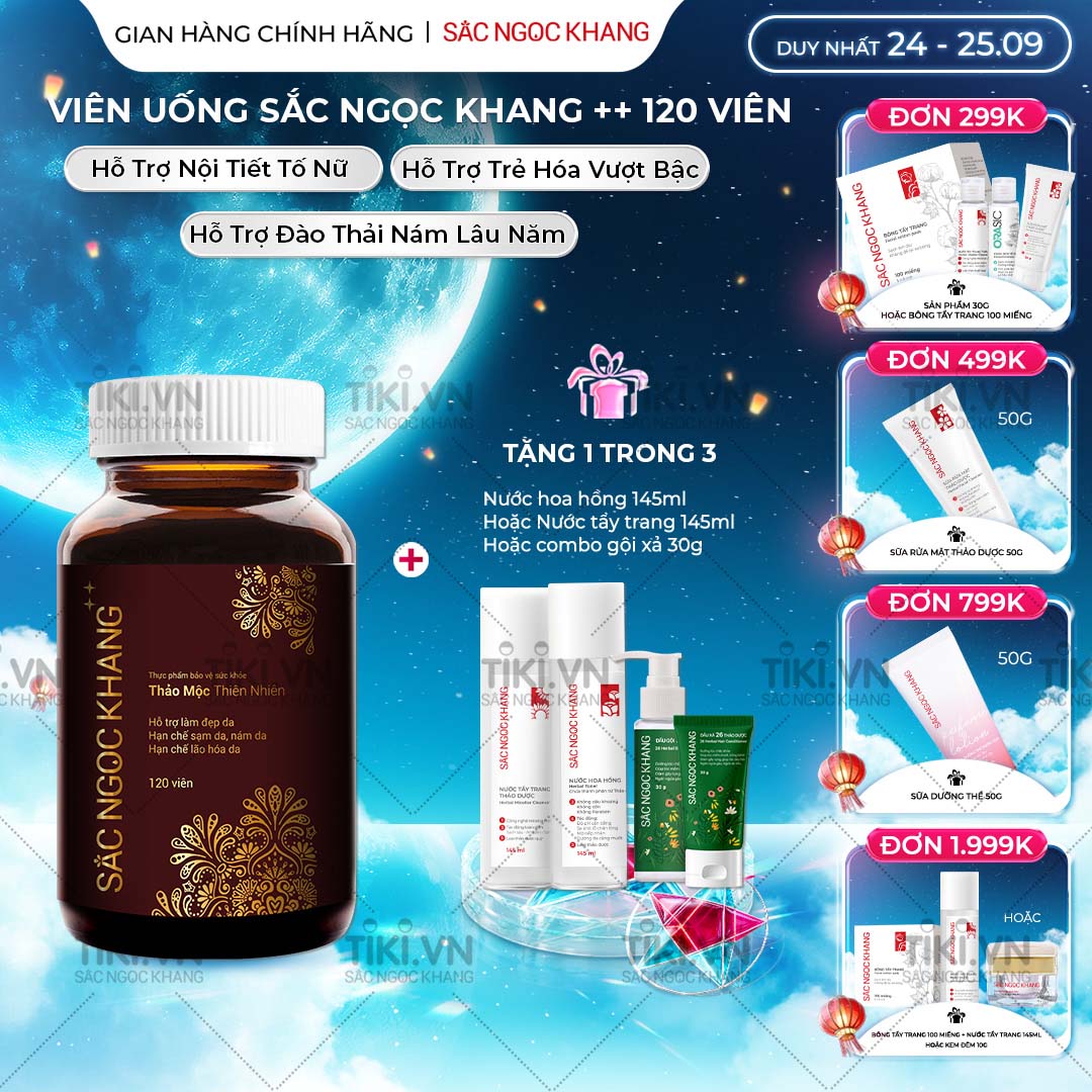 Viên uống Sắc Ngọc Khang ++ (120 viên) giúp trẻ hóa Làn da làm mờ sạm nám tàn nhang hiệu quả, tăng cường tính đàn hồi cho làn da, hỗ trợ cải thiện và phục hồi da bị lão hóa vượt trội