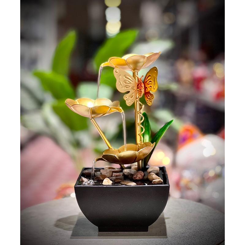 Thác nước phong thủy hoa sen kim loại sang trọng trang trí decor nhà cửa siêu xinh cao 28 cm