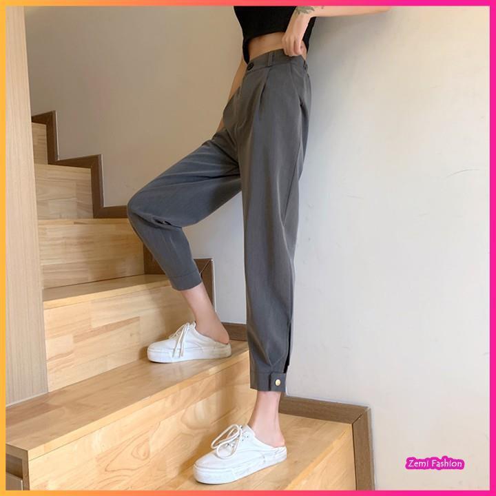 Quần baggy nữ cạp cao dáng rộng có khuy bo gấu Ulzzang