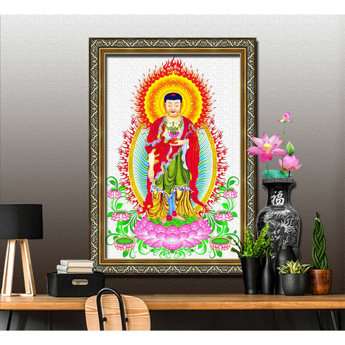 Bức tranh ĐỨC PHẬT gồm 2 lựa chọn chất liệu in trên vải lụa canvas hoặc trên giấy ảnh bề mặt PVC gương, mã số: TP20071344L8D
