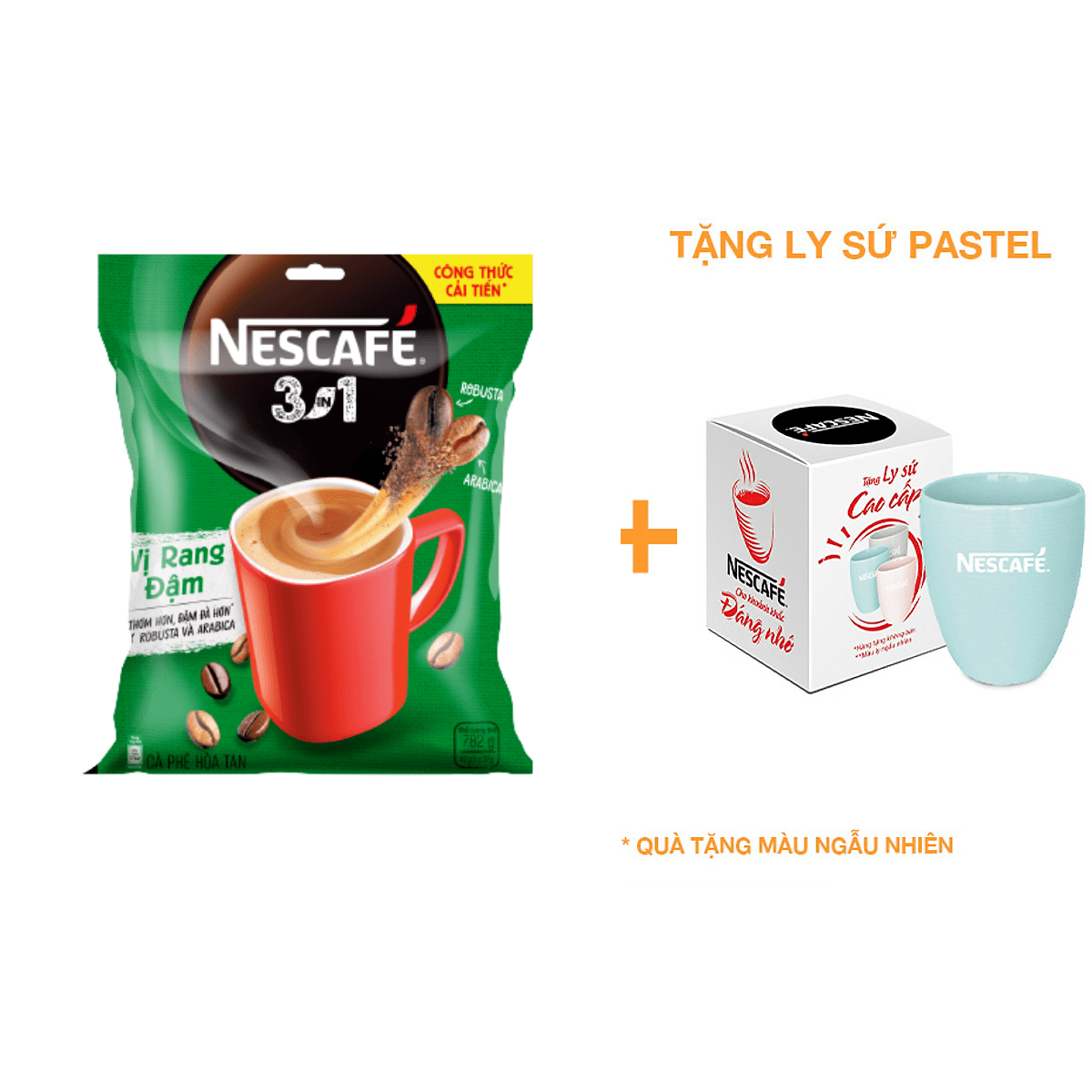 Cà phê rang xay hòa tan Nescafé 3in1 Vị Rang Đậm (Bịch 46 gói x 17g) [Tặng ly sứ pastel] Giao mẫu ngẫu nhiên