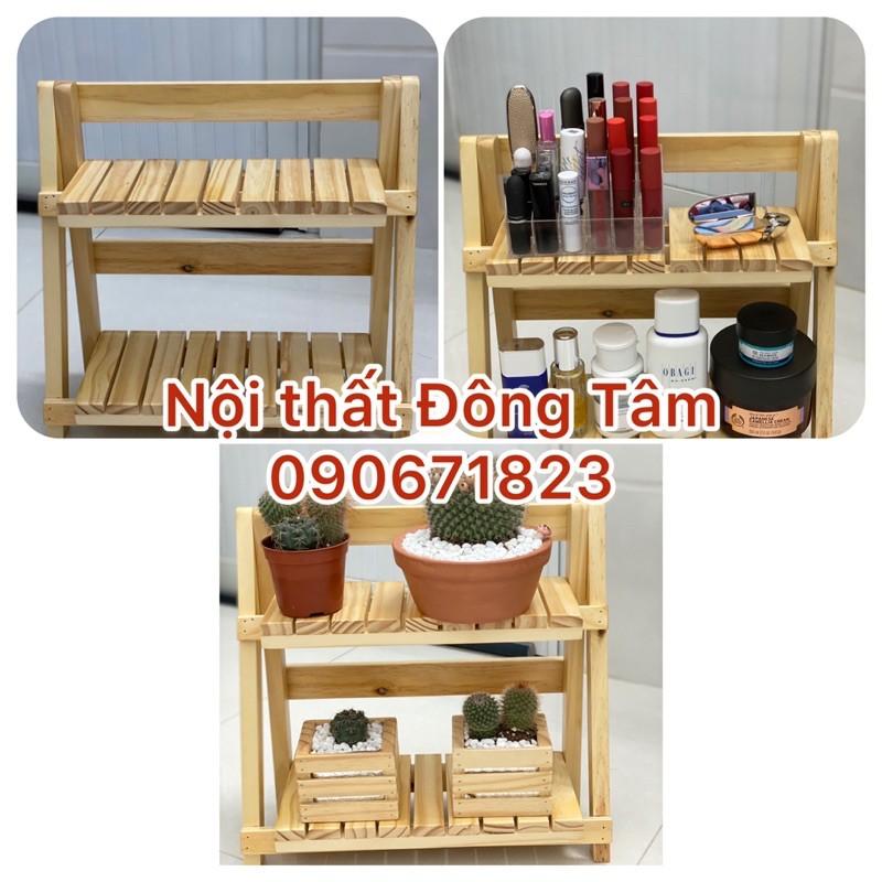 Kệ gỗ mini 2 tầng, Sản xuất tại xưởng ĐT, Kệ để bàn làm việc, để sen đá, để vật trưng bày, Chất liệu gỗ thông nhập khẩu, KEMN2T