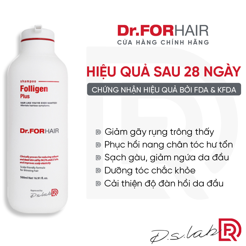 Dầu gội giảm rụng tóc Dr.FORHAIR phục hồi hư tổn nang chân tóc và kích thích mọc tóc - Combo 1 Chai 500ml, 1 Tuýp 100ml Dr FOR HAIR Folligen Plus Shampoo