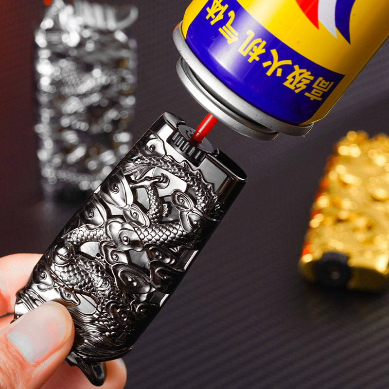 Vỏ Hột Quẹt Bật Lửa Gas D039 Lộ Thiên Ốp Họa Tiết Rồng Nổi Độc Đáo Có Đèn Led Cực Kỳ Nổi Bật-Nhiều Màu
