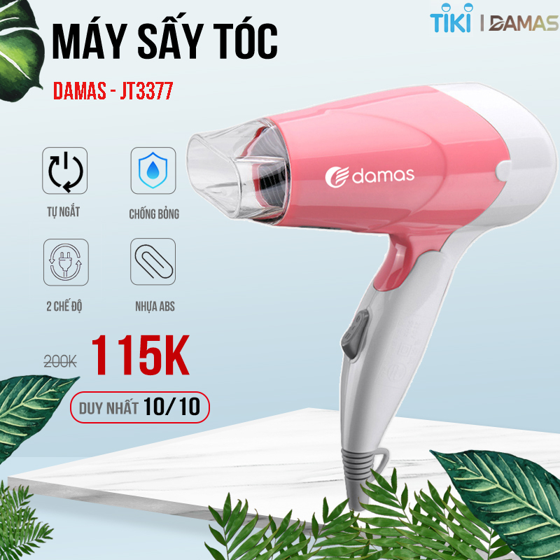 Máy Sấy Tóc Hairdryver Tạo Kiểu Đa Năng Tiện Lợi Nhỏ Gọn Damas - Thiết Kế Mới Gập Gọn Tay Cầm - Màu Hồng - Hàng Chính Hãng