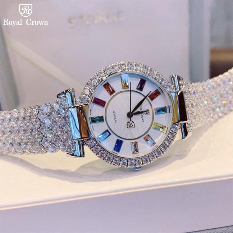 Đồng Hồ Nữ Chính Hãng Dây Kim Loại Royal Crown 4604 Đính Đá Chống Nước Chống Xước