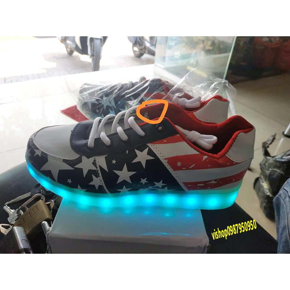 Giày Phát Sáng Đèn Led 7 Màu Mẫu Cờ Mỹ-Giày cờ Mỹ phát sáng 8 chế độ sáng 7 màu phong cách cá tính