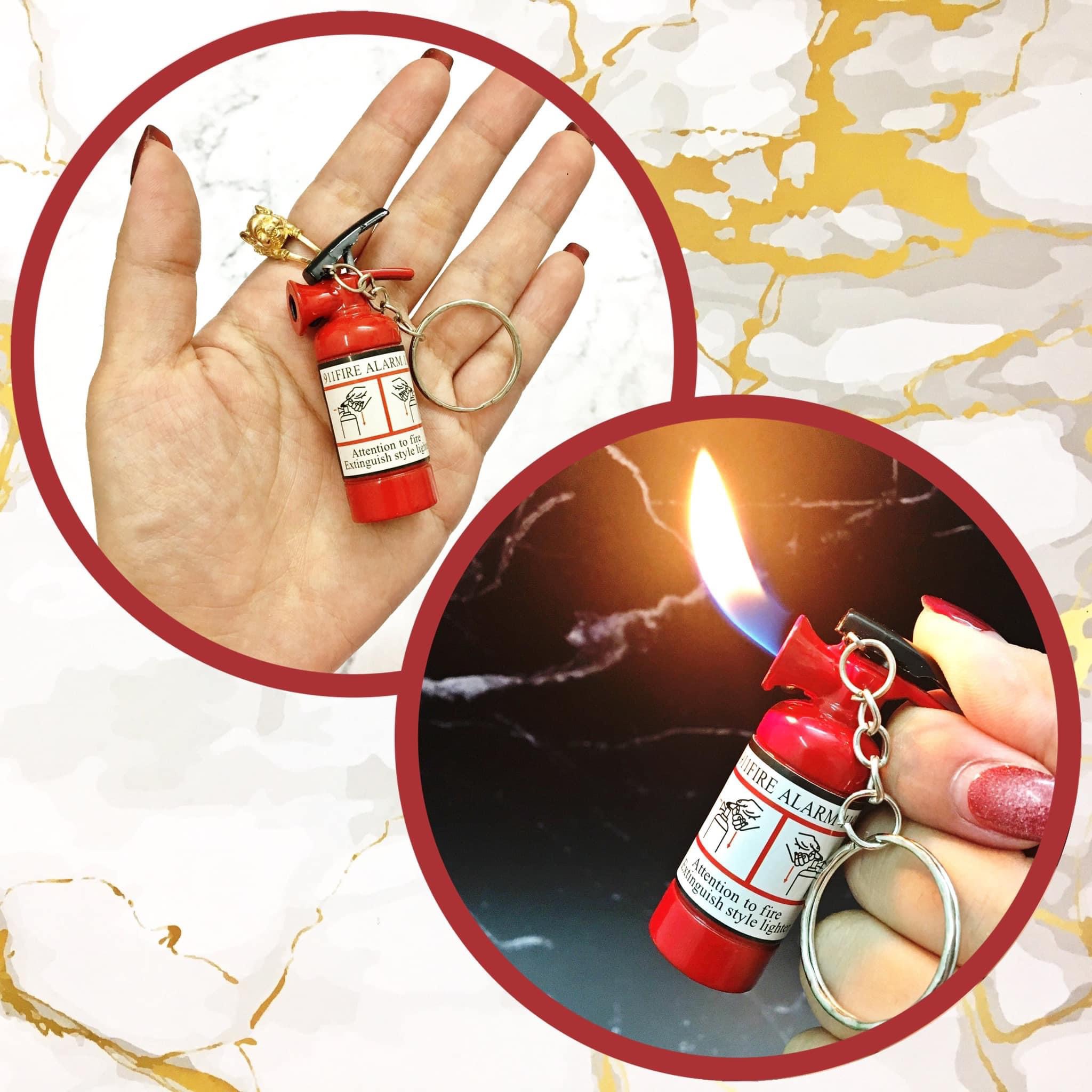 Hột quẹt bật lửa móc khóa hình bình chữa cháy mini kim loại - xài gas
