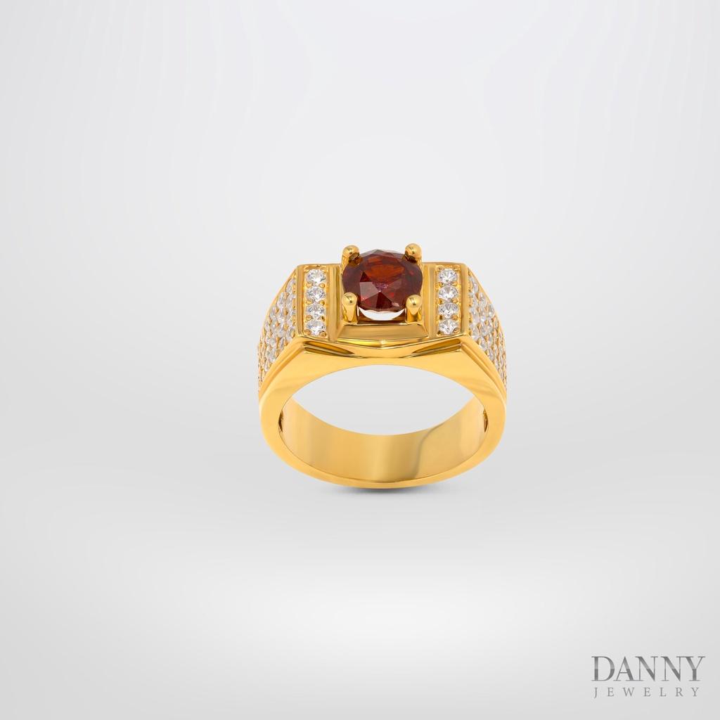 Nhẫn Nam Danny Jewelry Bạc 925 Đính đá Garnet/CZ xi Rhodium/Vàng 18k N0072