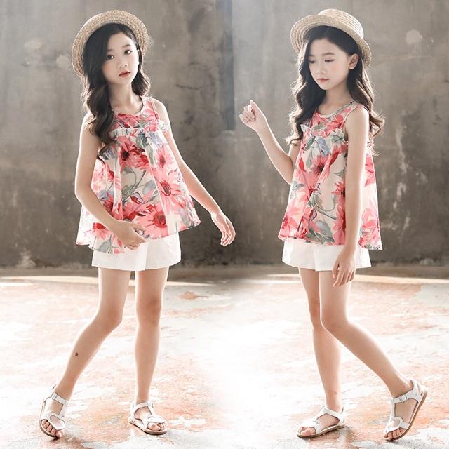 Set áo voan quần thô bé gái