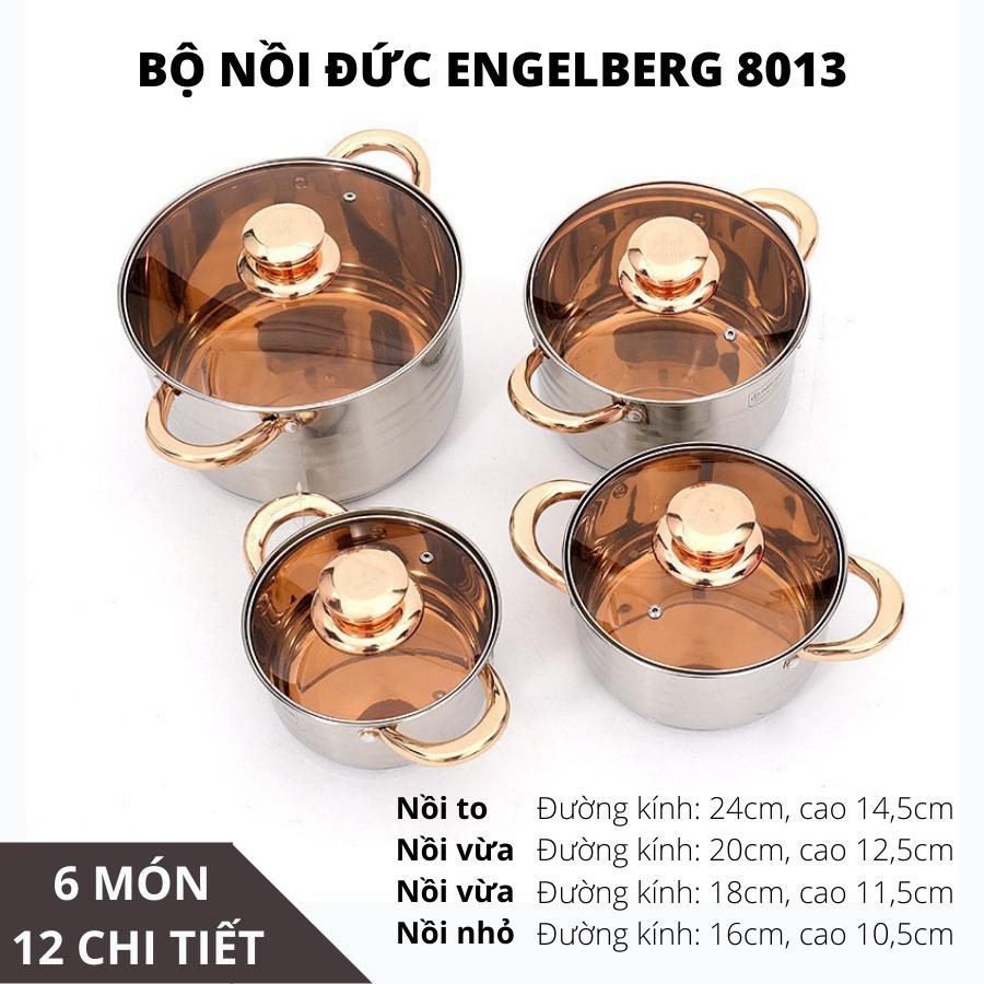 Bộ nồi Đức ENGELBERG bộ nồi Đức 6 món 12 chi tiết, đáy INOX 5 lớp, nắp vung kính