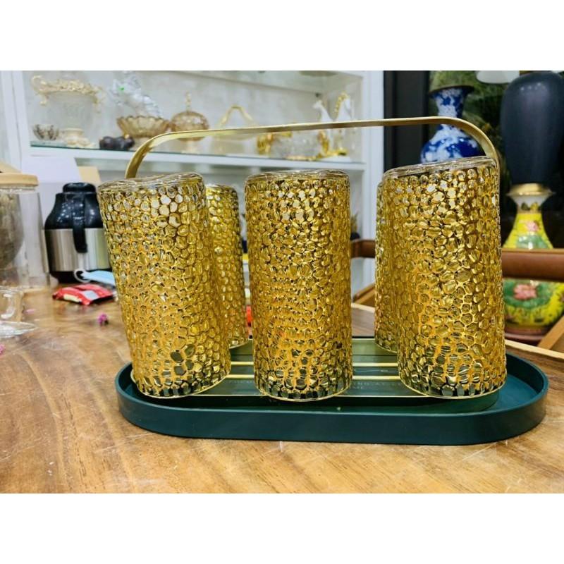 Bộ 6 Ly thủy tinh chịu nhiệt vẽ vàng