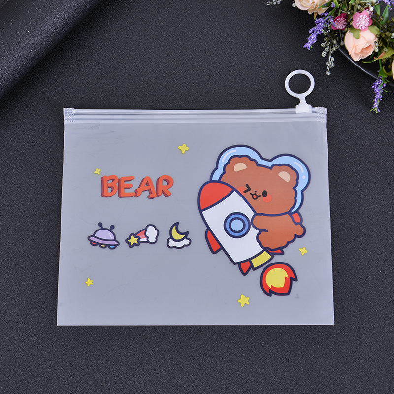 Hộp túi bút trong suốt dễ thương hình chú khủng long cute đáng yêu có khóa túi zip kích thước 21x17cm ngẫu nhiên