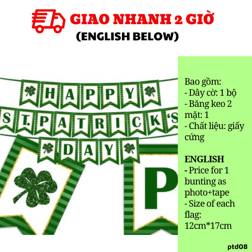 Bộ dây cờ trang trí lễ hội Happy Patrick's Day bunting ptd08