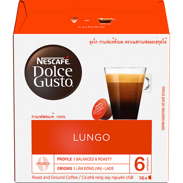 Hộp 16 Viên Nén Cà Phê Rang Xay Nescafe Dolce Gusto - Lungo 104g - Hàng Chính Hãng