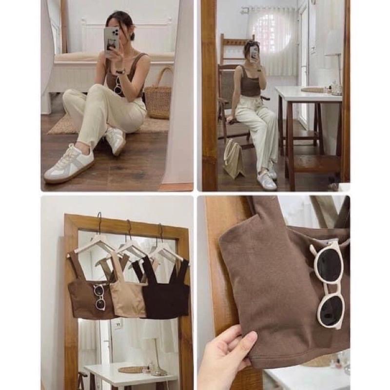 Áo hai dây Áo dây croptop bản to nhiều màu đen be nâu chất bopzip dạnh cho nữ phong cách tiểu thư PHULA