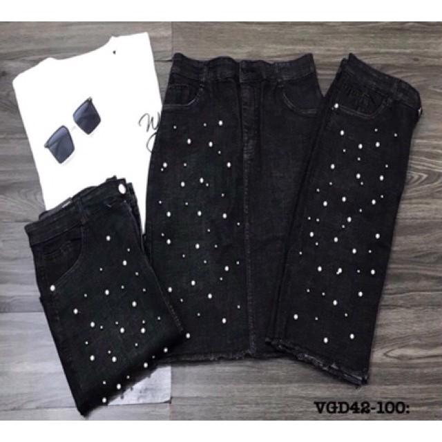 Váy jean kết châu bigsize