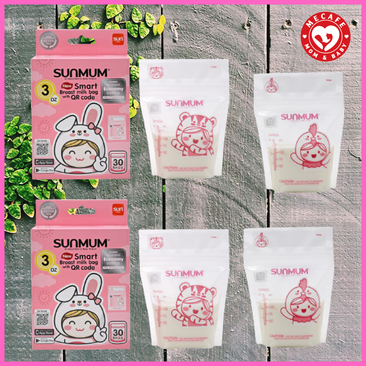 Combo 60 túi trữ sữa mẹ Sunmum mini hồng 100ml (2 hộp) tặng 2 zipper bảo quản