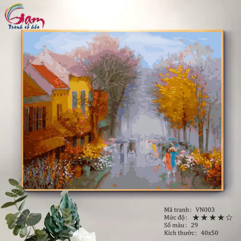 Tranh sơn dầu số hoá DIY tự vẽ - Mã VN003 PHỐ ĐÔNG - 40x50cm đã đóng khung