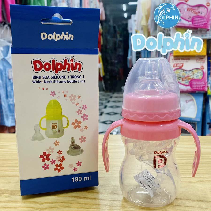 Bình sữa Silicone cổ rộng Dolphin có tay cầm 3 trong 1 - 180ml - DP045