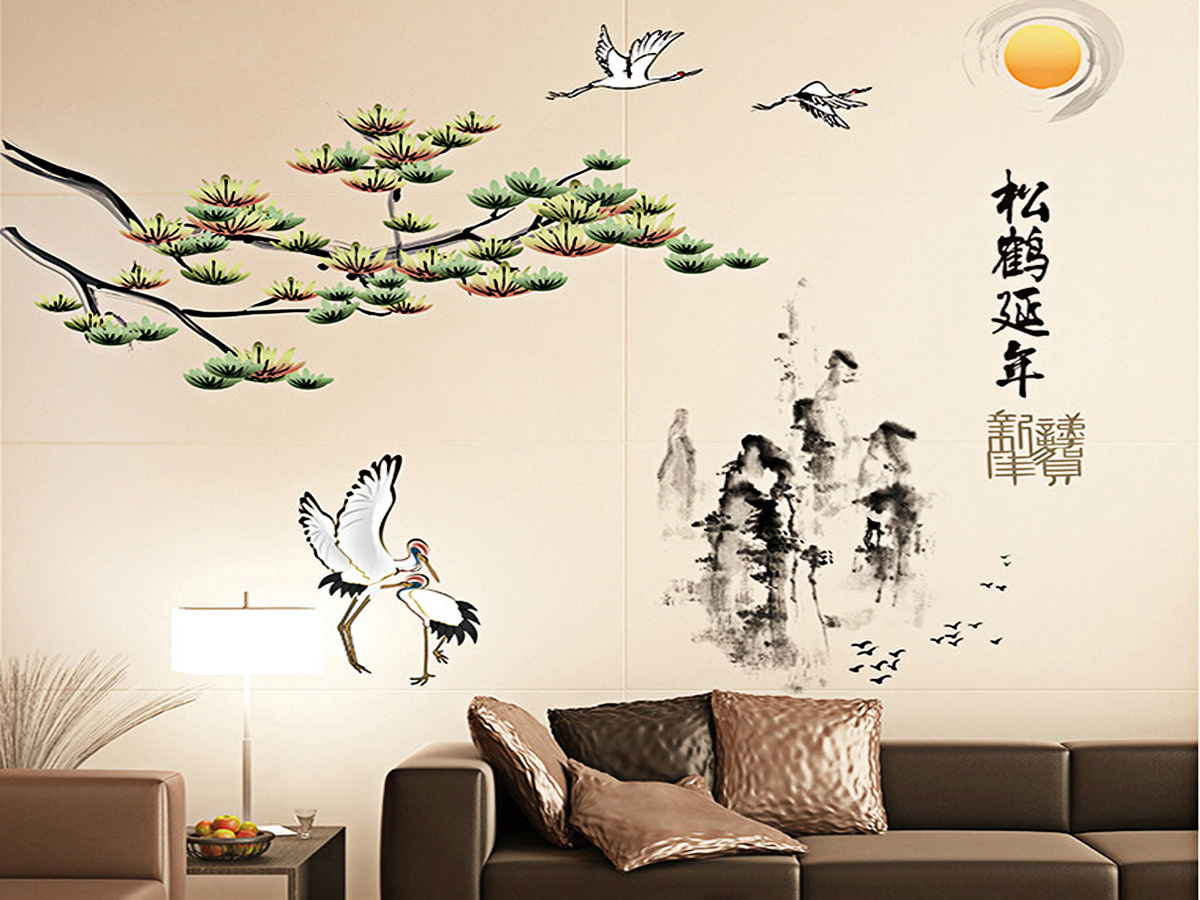 decal dán tường phong thủy cò trắng xl8235