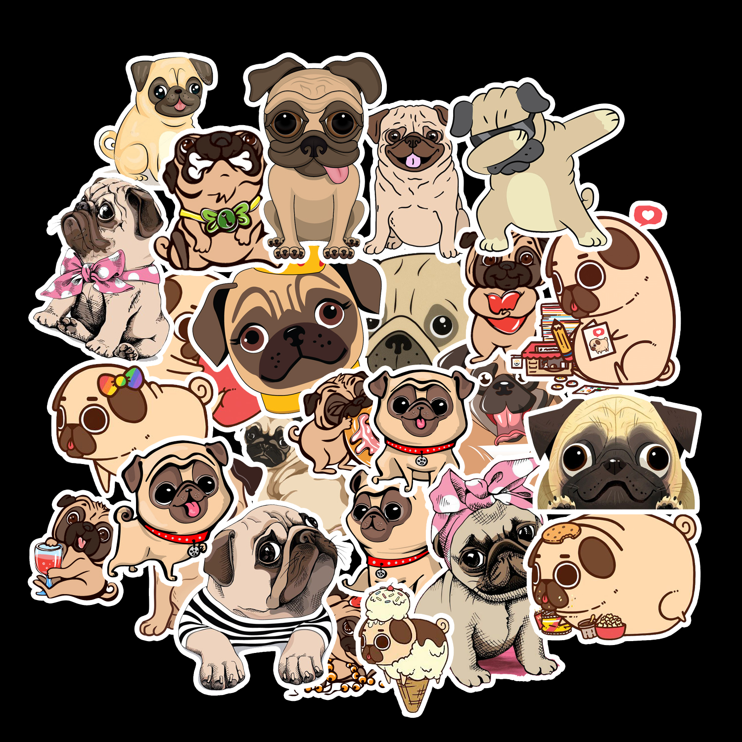 Set 60 Sticker Chó Pug