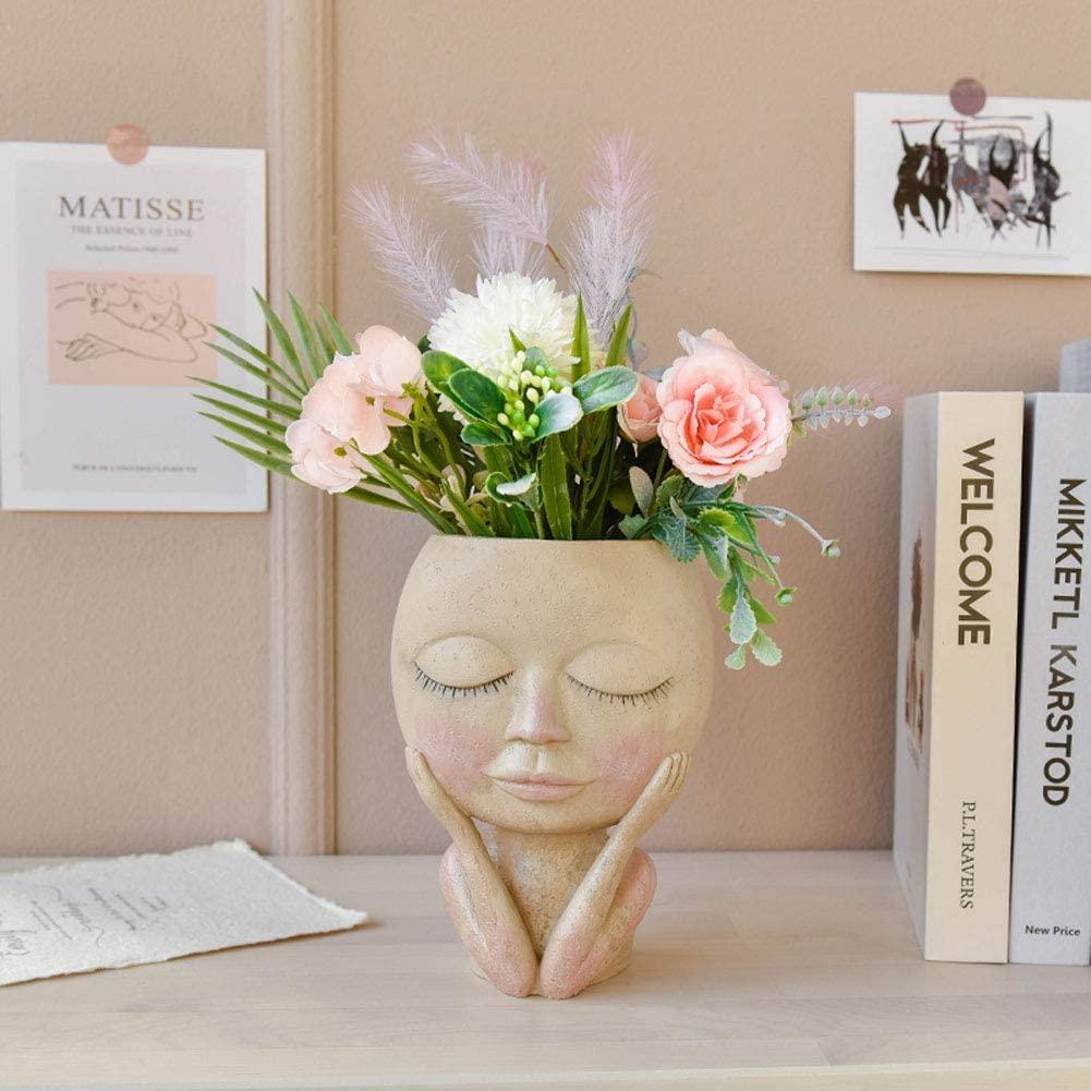 Chậu hoa mặt, Chậu trồng cây mọng nước bằng nhựa Chậu hoa sáng tạo Bình hoa hình đầu người có lỗ thoát nước cho gia đình, văn phòng, trang trí sân vườn