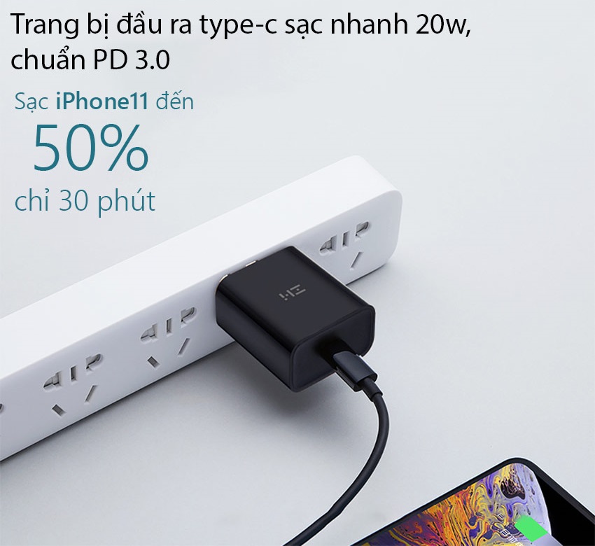 Cốc sạnh nhanh 20W 1 cổng type-C Zmi HA716 - Hàng chính hãng