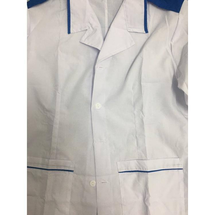 Bộ quần áo Blouse điều dưỡng nam nữ có viền xanh cho thực tập sinh - áo điều dưỡng, y tá có cầu vai xanh