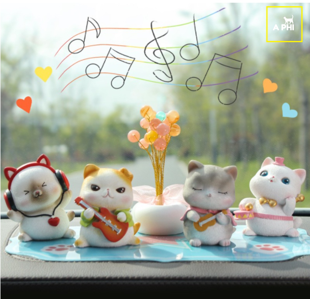 Bộ mô hình ban nhạc 5 con mèo trang trí để bàn phòng khách