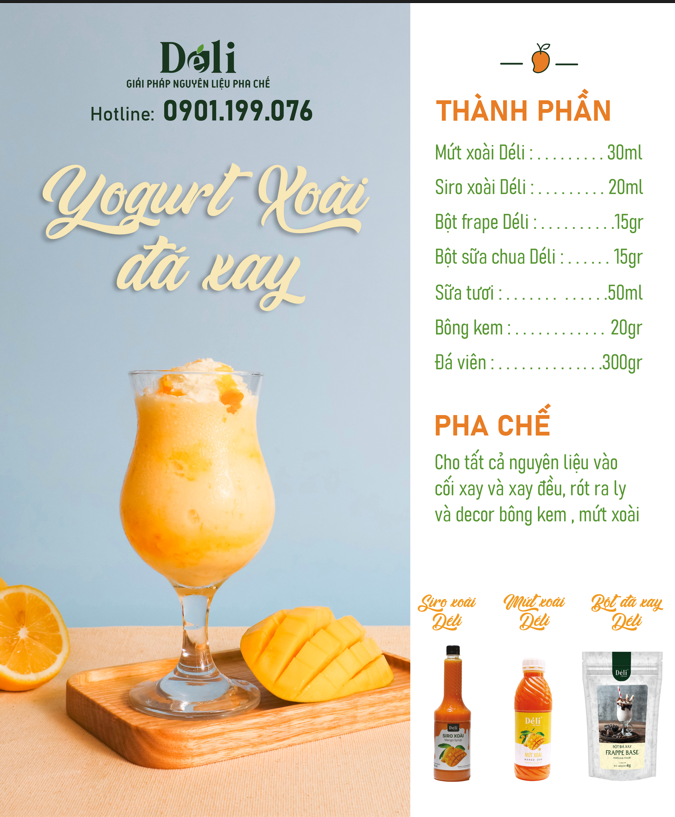 Mứt Déli Vị Xoài - Chai 1L, Hàng Chính Hãng, Dùng Pha Chế Trà Trái Cây, Đá Bào