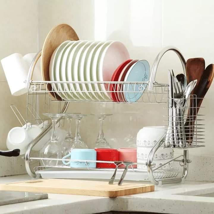 Giá úp bát inox 2 tầng có khay hứng nước