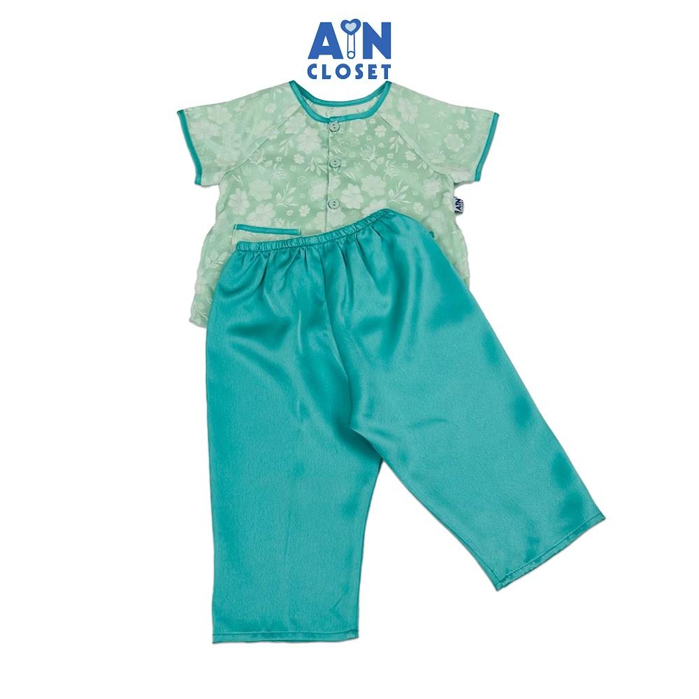 Bộ quần áo Bà Ba Dài tay ngắn bé gái họa tiết Hoa Cúc Xanh Ngọc Gấm Lụa - AICDBGV96PAY - AIN Closet