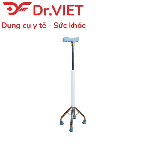 Gậy 4 chân, đế thấp. Màu trắng. B-924 - Hỗ trợ người già, người tai nạn chấn thương, hỗ trợ đi lại, giúp người đi chuyển khó khăn, có thể điều chỉnh chiều cao (chính hãng).
