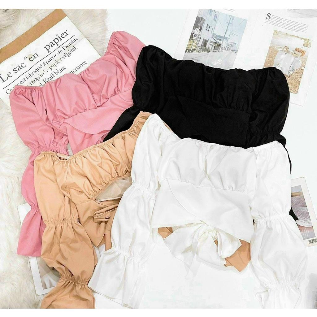 ÁO NỮ CROPTOP TAY PHỒNG 3 TẦNG NƠ LƯNG (DƯỚI 55KG MẶC VỪA)
