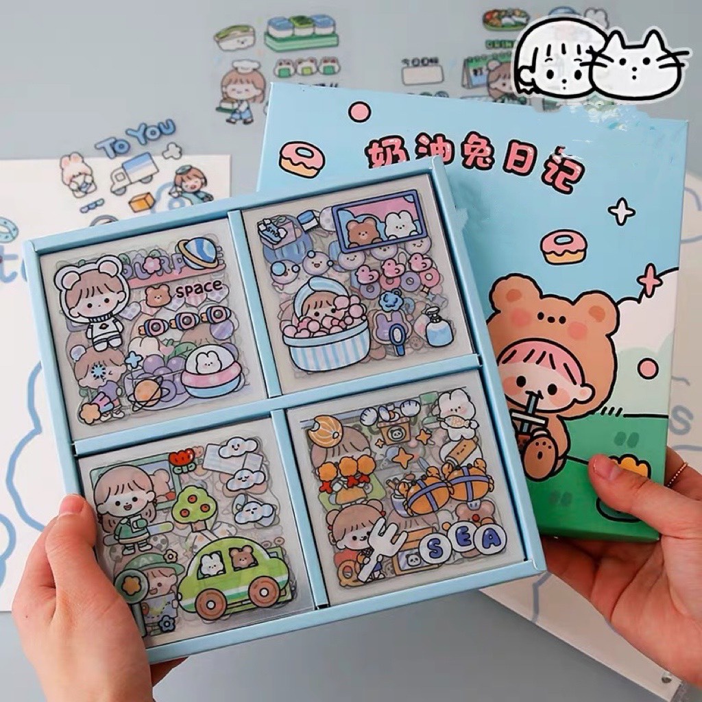 Sét 100 Sticker miếng dán tập vỡ kute trang trí văn phòng phẩm - HENRRYSA
