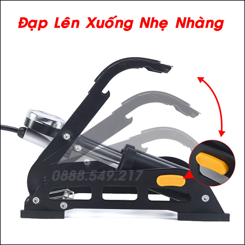 Bơm Hơi Đạp Chân Gấp Gọn Cực Khỏe 2 Pitton Dùng Được Cho nhiều loại xe ô tô, xe máy, xe đạp, bể bơi, bóng đá, đồ chơi - Loại Đồng Hồ Chính Xác