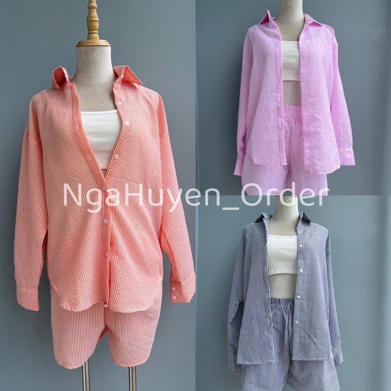 Nguyên set SƠMI XỐP màu pastel dài tay năng động thời trang mua hè 2022