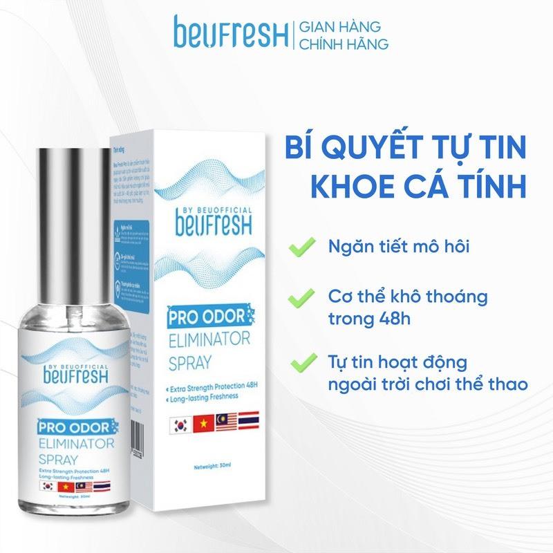 COMBO Xịt Khử Mùi Hôi Nách BEUFRESH 30ml & DEORA CLEAR 50ml, Khử Mùi Toàn Thân, Ngăn Tiết Mồ Hôi