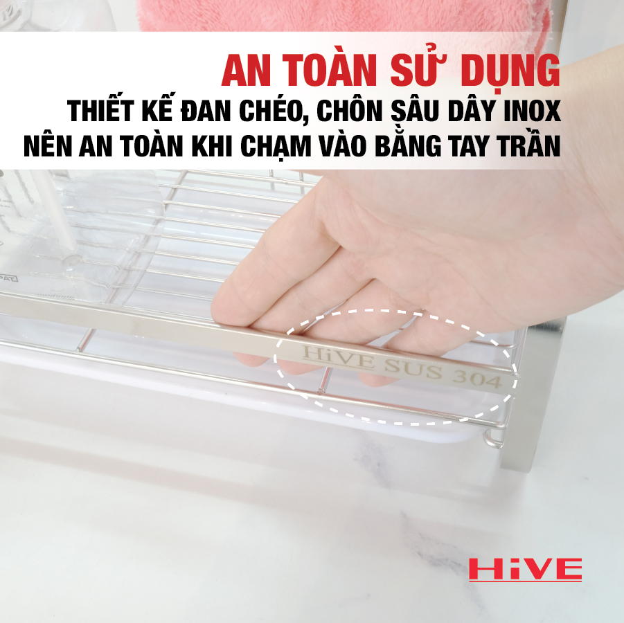 Rổ đựng dụng cụ rửa chén HiVE (NEW COLLECTION) Kèm Hộp nhựa + Khay nhựa + Miếng dán tường