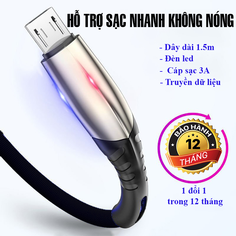 Cáp sạc truyền dữ liệu, đầu sạc Type C / linghtning / micro USB dành cho iphone (hỗ trợ sạc nhanh 3A)