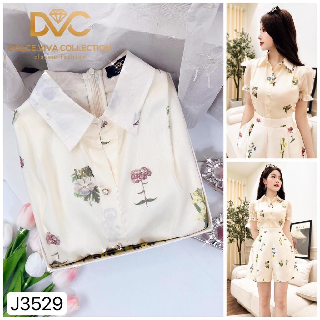 J3529 Jum hoa nhí sơ mi voan tơ jum quần ngắn tafta hoa nhí ống đứng sang chảnh