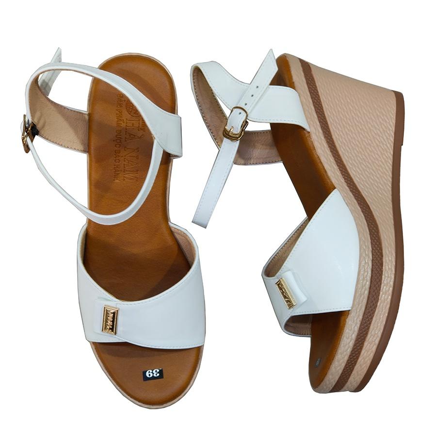 Giày Sandal Nữ Đế Xuồng TiTi ĐÔ Da Bò Thật Cao Cấp 9cm DNU2142a